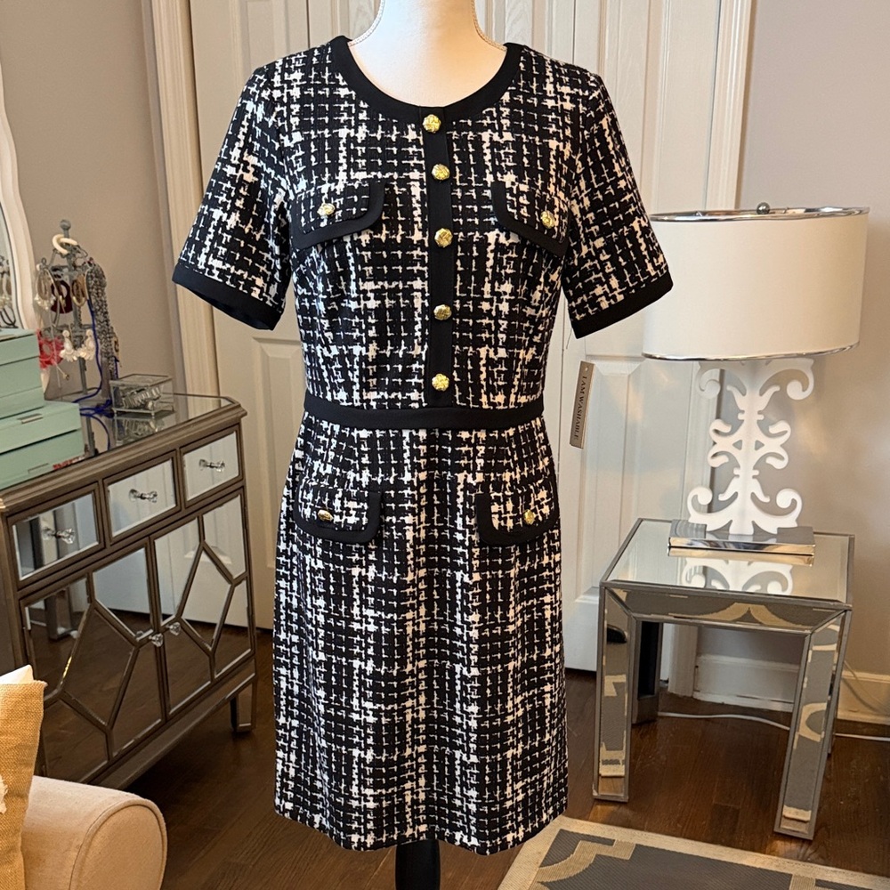 Lovely & Fab "Shelby & Palmer" Black & White Tweed Style Dress Timeless! Sz 6 - Picture 1 of 13